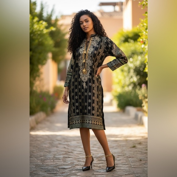 Elegant Black and Gold Women's Dress - Picture 4 of 12